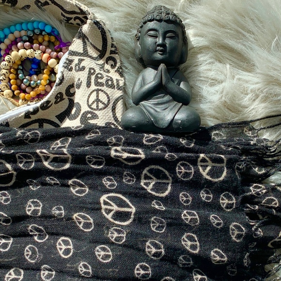 Gauzy, Black Boho Peace Symbol Scarf - Picture 5 of 7